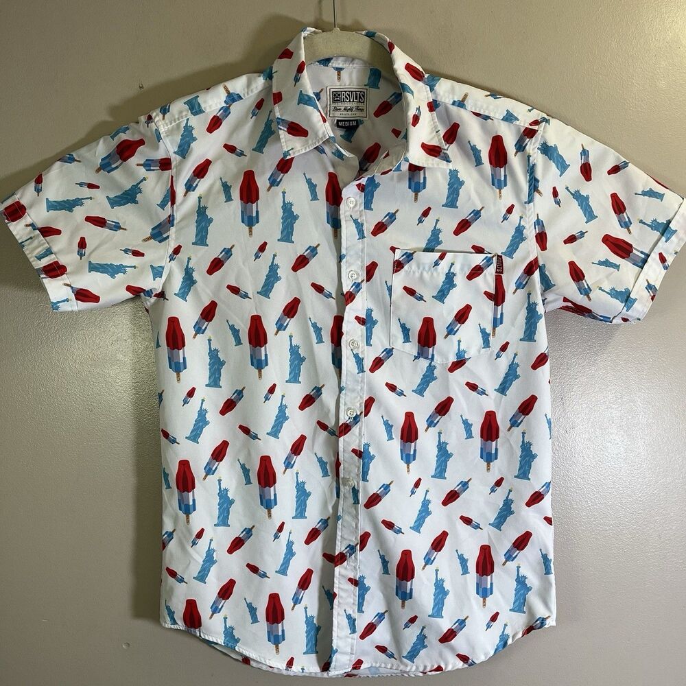 RSVLTS Shirt Mens Medium America Pops Freedom Button Up Kunuflex Performance